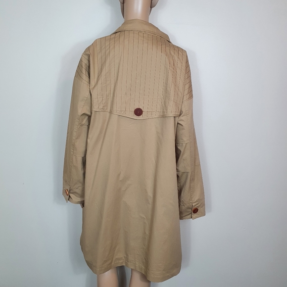 NWT Mens trench coat long Sz M/L korean overcoat beige Brown casual windbreaker - Picture 3 of 7